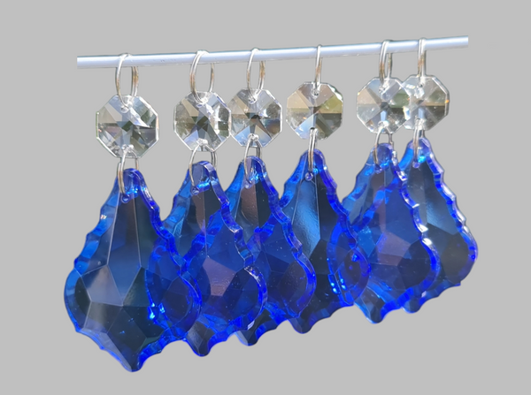 1 Blue Cut Glass Leaf 50 mm 2" Chandelier UK Crystals Drops Beads Droplets Light Lamp Parts 8