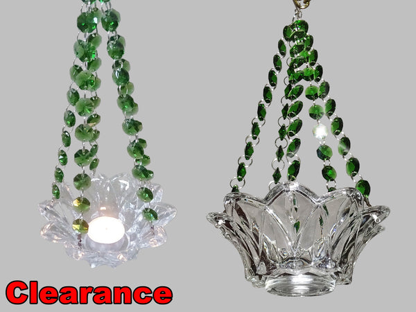CLEARANCE Emerald Green Glass Chandelier Tea Light Candle Holder Wedding Event or Garden Feature