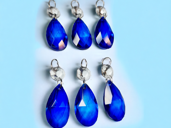 1 Blue Cut Glass Oval 37 mm 1.5" Chandelier UK Crystals Drops Beads Droplets Light Lamp Parts 8
