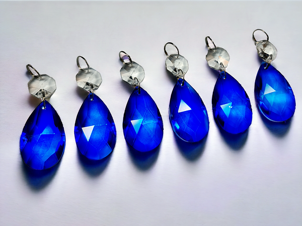 1 Blue Cut Glass Oval 37 mm 1.5" Chandelier UK Crystals Drops Beads Droplets Light Lamp Parts 6