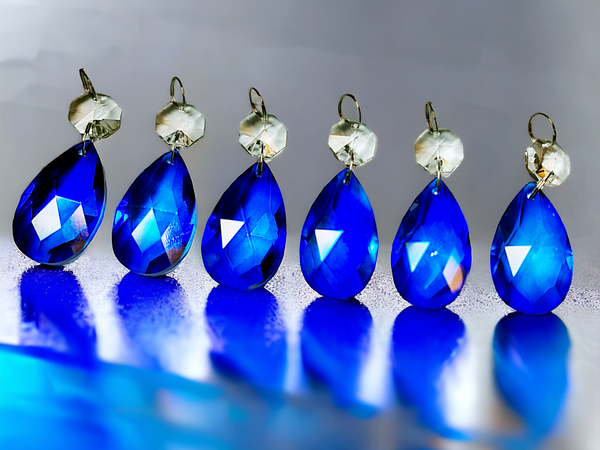 1 Blue Cut Glass Oval 37 mm 1.5" Chandelier UK Crystals Drops Beads Droplets Light Lamp Parts 10