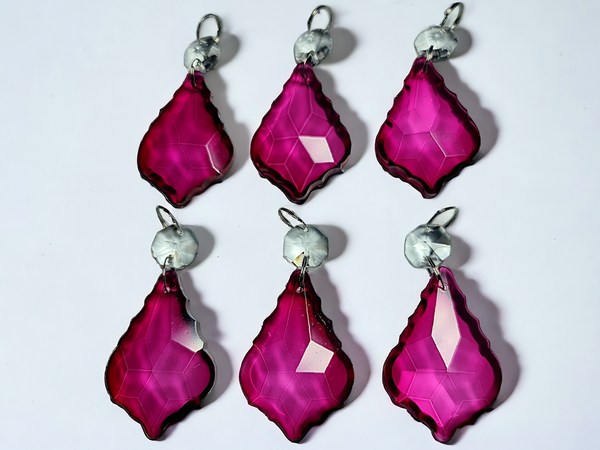 1 Raspberry Cut Glass Leaf 50 mm 2" UK Chandelier Crystals Drops Beads Droplets Light Lamp Parts