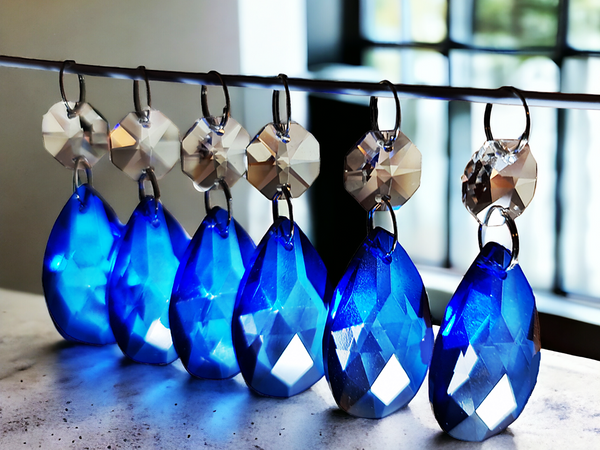1 Blue Cut Glass Oval 37 mm 1.5" Chandelier UK Crystals Drops Beads Droplets Light Lamp Parts 9