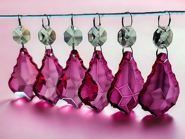 1 Raspberry Cut Glass Leaf 50 mm 2" UK Chandelier Crystals Drops Beads Droplets Light Lamp Parts