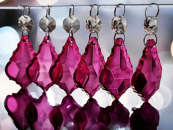 1 Raspberry Cut Glass Leaf 50 mm 2" UK Chandelier Crystals Drops Beads Droplets Light Lamp Parts