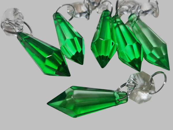 12 Emerald Green Torpedo 37 mm 1.5" Chandelier UK Crystals Drops Beads Droplets Christmas Decorations 7