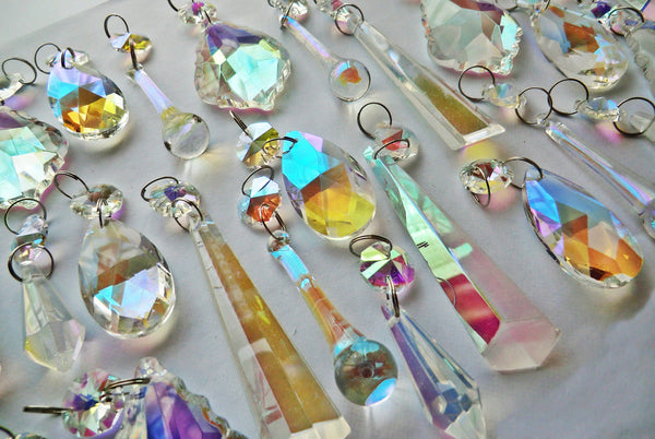 25 Original Aurora Borealis AB Chandelier Drops Cut Glass UK Crystals Beads Droplets Christmas Tree Decorations 6
