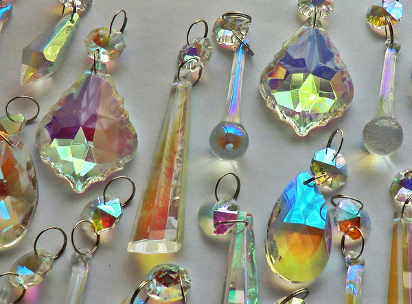 25 Original Aurora Borealis AB Chandelier Drops Cut Glass UK Crystals Beads Droplets Christmas Tree Decorations 8