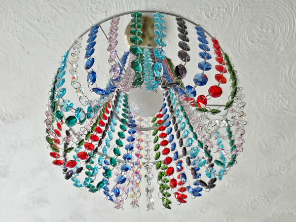 Bespoke 2-Tier Crown Multi Rainbow Chandelier Pendant Ceiling Light Customisable Lamp 11" x 10"