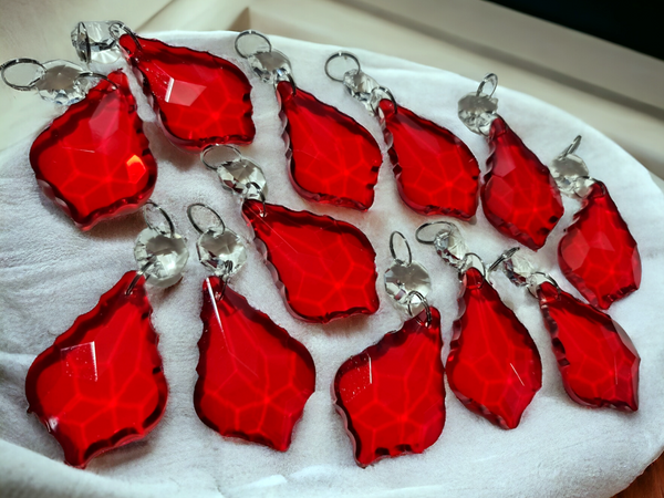 12 Red Leaf 50 mm 2" Chandelier Crystals Drops Beads Droplets Christmas Wedding Decorations 6