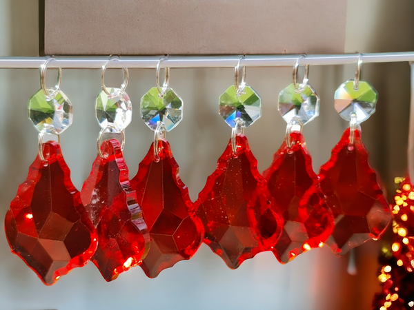 1 Red Cut Glass Leaf 50 mm 2" Chandelier Crystals Drops Beads Droplets Light Lamp Parts 10