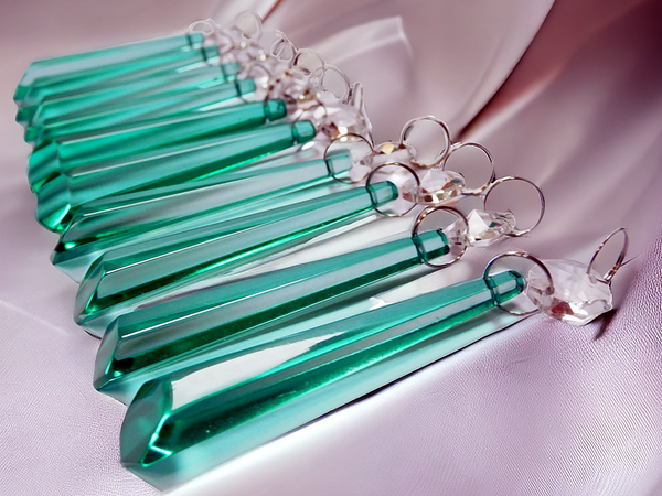 12 Aqua Marine Green Icicles 72 mm 3" UK Chandelier Crystals Drops Beads Droplets Christmas Decorations Turquoise 11