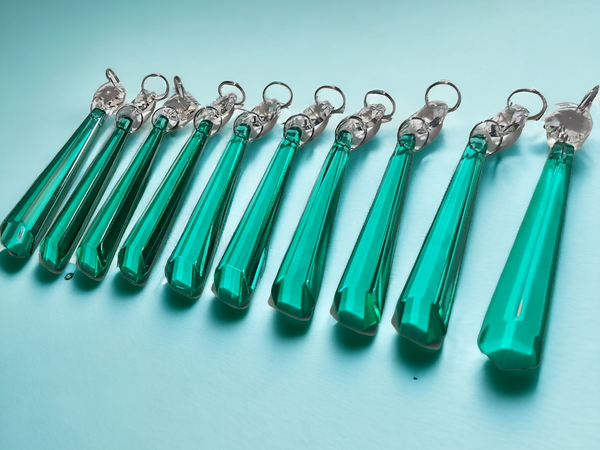 12 Aqua Marine Green Icicles 72 mm 3" UK Chandelier Crystals Drops Beads Droplets Christmas Decorations Turquoise 7