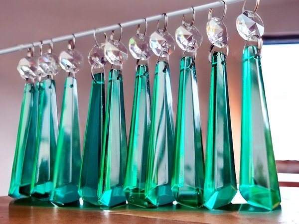 1 Aqua Marine Green Glass Icicles 72 mm 3" UK Chandelier Crystals Drops Beads Droplets Lamp Parts 10