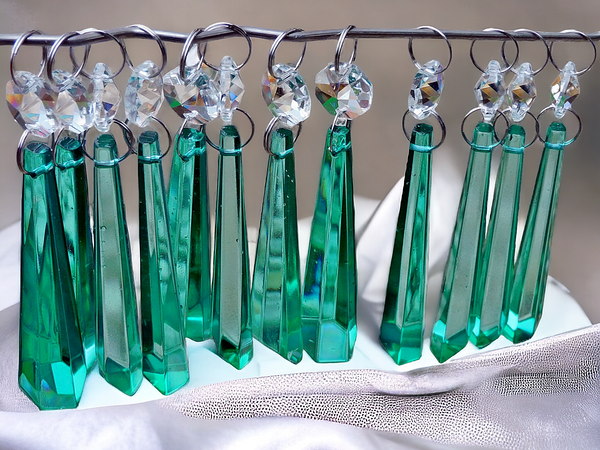 12 Aqua Marine Green Icicles 72 mm 3" UK Chandelier Crystals Drops Beads Droplets Christmas Decorations Turquoise
