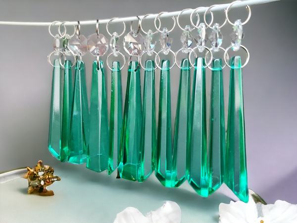 12 Aqua Marine Green Icicles 72 mm 3" UK Chandelier Crystals Drops Beads Droplets Christmas Decorations Turquoise 6