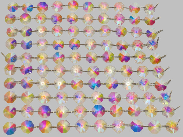 12 Strands Aurora Borealis AB 14mm Octagon Chandelier Drops Glass Crystals 2.4m Garland Beads Droplets 8