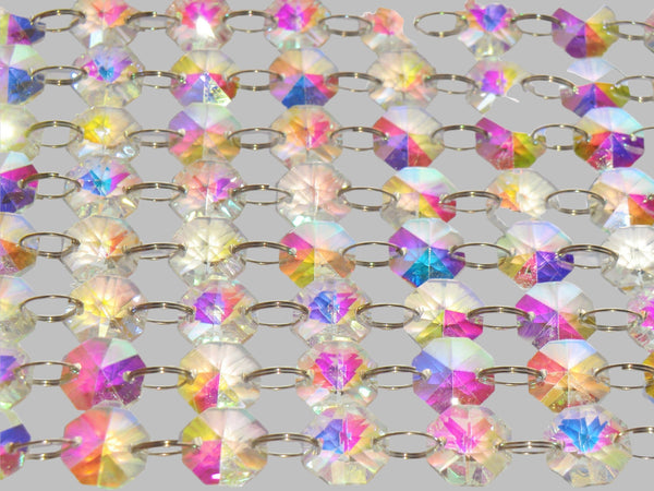 12 Strands Aurora Borealis AB 14mm Octagon Chandelier Drops Glass Crystals 2.4m Garland Beads Droplets 5