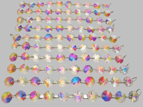 12 Strands Aurora Borealis AB 14mm Octagon Chandelier Drops Glass Crystals 2.4m Garland Beads Droplets 12