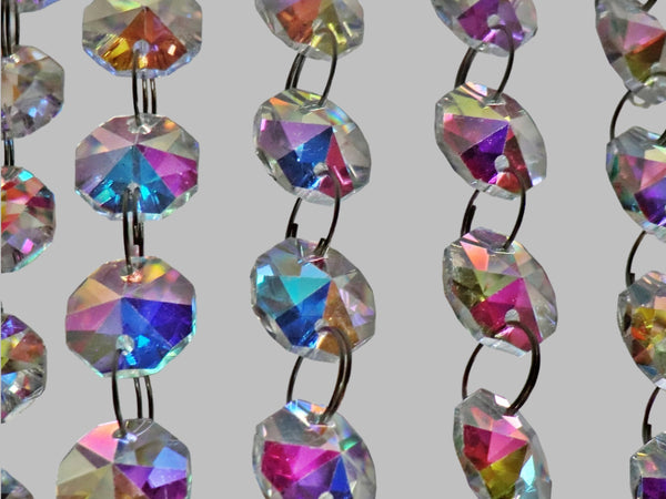 12 Strands Aurora Borealis AB 14mm Octagon Chandelier Drops Glass Crystals 2.4m Garland Beads Droplets 4