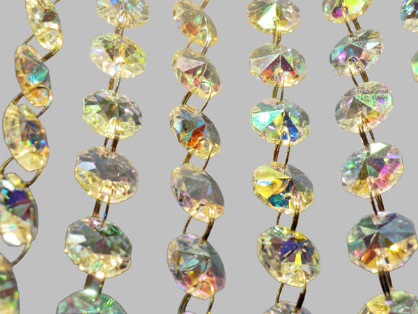 12 Strands Aurora Borealis AB 14mm Octagon Chandelier Drops Glass Crystals 2.4m Garland Beads Droplets 10