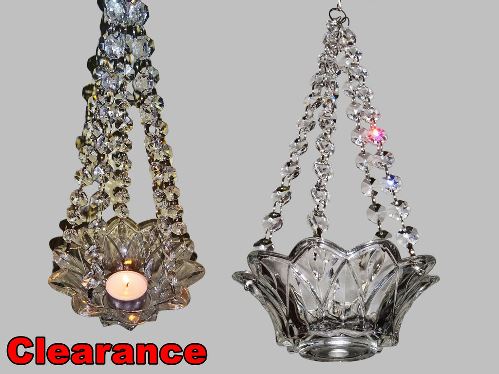 CLEARANCE Clear Glass Chandelier Tea Light Candle Holder Wedding Event or Garden Feature