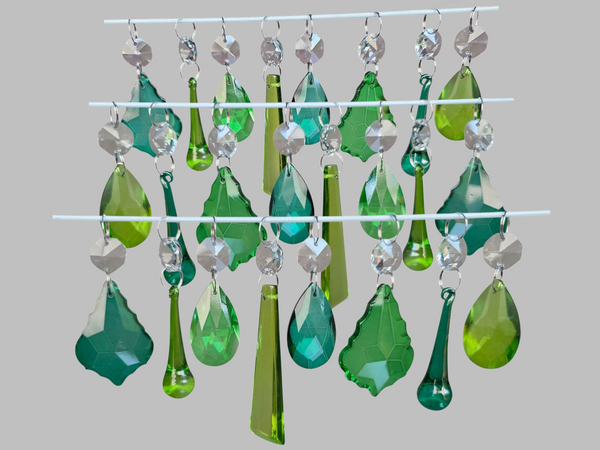 24 Sage Emerald Peacock Green Set Chandelier Drops Cut Glass UK Crystals Christmas Tree Wedding Beads 8