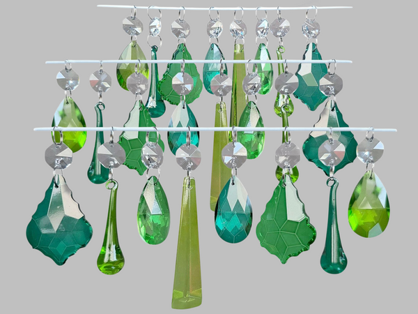 24 Sage Emerald Peacock Green Set Chandelier Drops Cut Glass UK Crystals Christmas Tree Wedding Beads 10