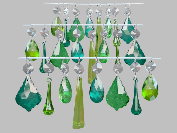 24 Sage Emerald Peacock Green Set Chandelier Drops Cut Glass UK Crystals Christmas Tree Wedding Beads 6