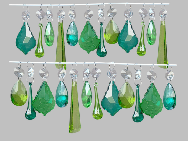 24 Sage Emerald Peacock Green Set Chandelier Drops Cut Glass UK Crystals Christmas Tree Wedding Beads 2