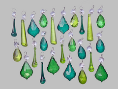 24 Sage Emerald Peacock Green Set Chandelier Drops Cut Glass UK Crystals Christmas Tree Wedding Beads