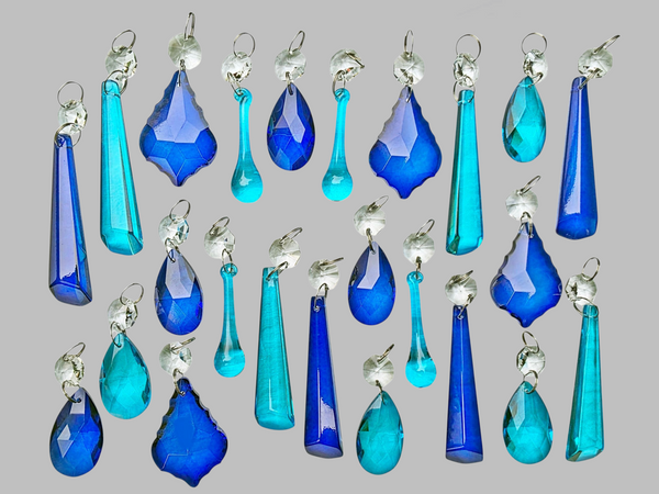 24 Teal & Cobalt Blue Chandelier Drops Cut Glass UK Crystals Christmas Tree Wedding Beads 5