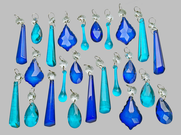 24 Teal & Cobalt Blue Chandelier Drops Cut Glass UK Crystals Christmas Tree Wedding Beads 7