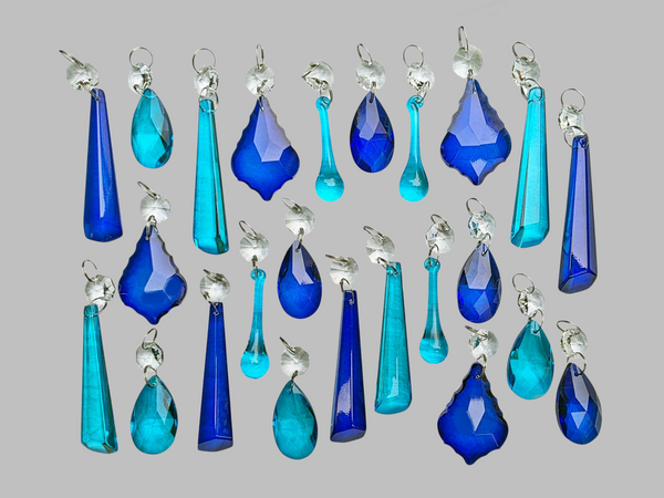 24 Teal & Cobalt Blue Chandelier Drops Cut Glass UK Crystals Christmas Tree Wedding Beads 1