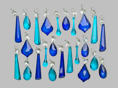 24 Teal & Cobalt Blue Chandelier Drops Cut Glass UK Crystals Christmas Tree Wedding Beads