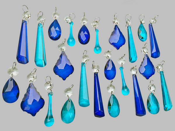 24 Teal & Cobalt Blue Chandelier Drops Cut Glass UK Crystals Christmas Tree Wedding Beads 3