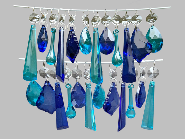 24 Teal & Cobalt Blue Chandelier Drops Cut Glass UK Crystals Christmas Tree Wedding Beads 2