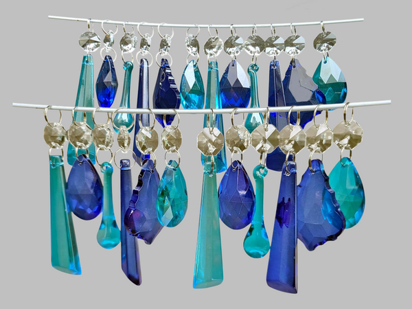 24 Teal & Cobalt Blue Chandelier Drops Cut Glass UK Crystals Christmas Tree Wedding Beads 4