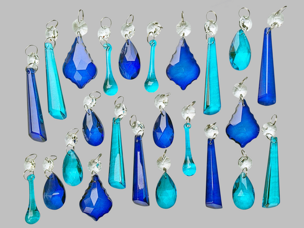 24 Teal & Cobalt Blue Chandelier Drops Cut Glass UK Crystals Christmas Tree Wedding Beads 9