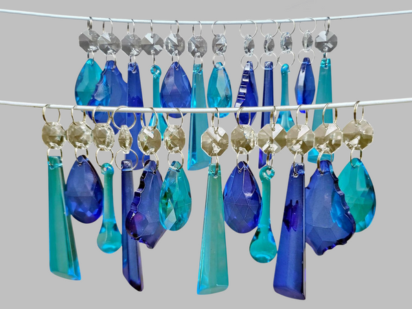24 Teal & Cobalt Blue Chandelier Drops Cut Glass UK Crystals Christmas Tree Wedding Beads 8