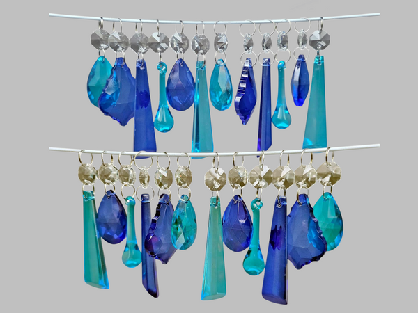 24 Teal & Cobalt Blue Chandelier Drops Cut Glass UK Crystals Christmas Tree Wedding Beads 6