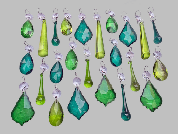 24 Sage Emerald Peacock Green Set Chandelier Drops Cut Glass UK Crystals Christmas Tree Wedding Beads 3