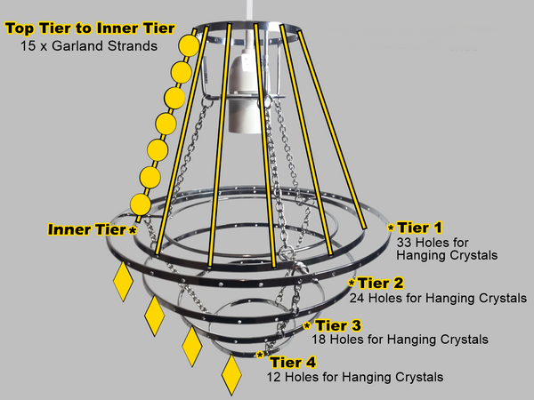 Classic Chrome 4-Tier Chandelier Pendant Frame Make Your Own Unique Light 9" x 10" 3