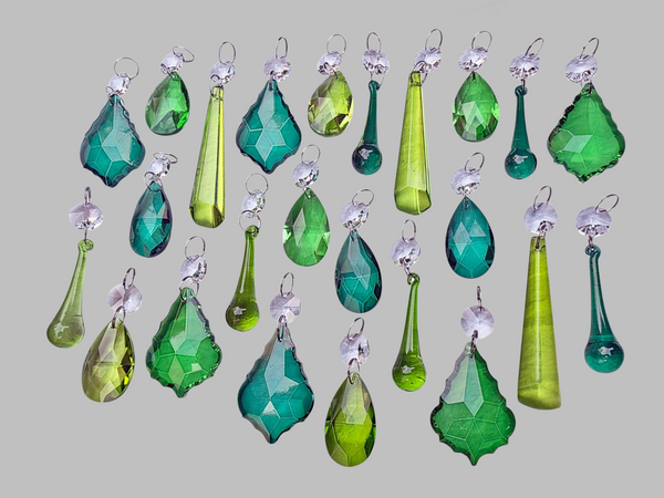 24 Sage Emerald Peacock Green Set Chandelier Drops Cut Glass UK Crystals Christmas Tree Wedding Beads 5