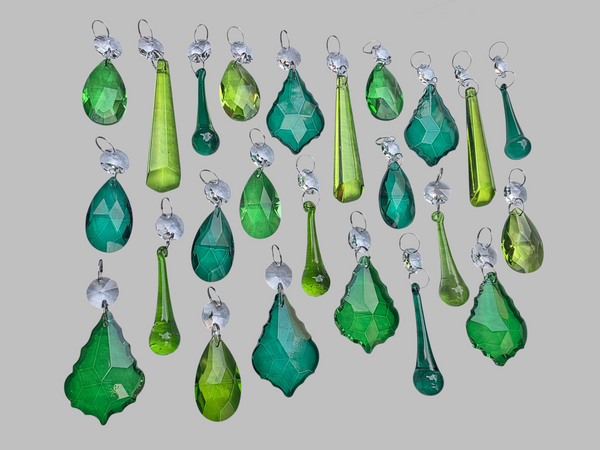24 Sage Emerald Peacock Green Set Chandelier Drops Cut Glass UK Crystals Christmas Tree Wedding Beads 7