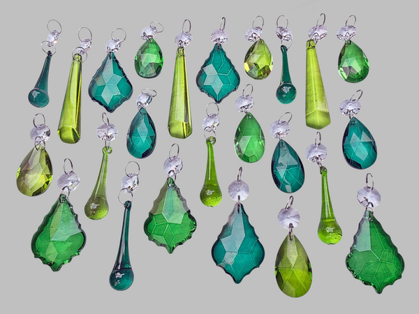 24 Sage Emerald Peacock Green Set Chandelier Drops Cut Glass UK Crystals Christmas Tree Wedding Beads 9