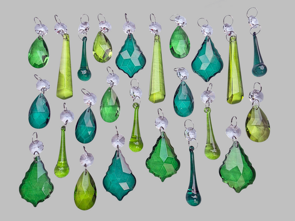 24 Sage Emerald Peacock Green Set Chandelier Drops Cut Glass UK Crystals Christmas Tree Wedding Beads 11