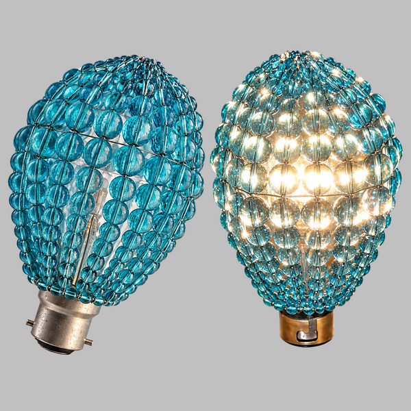 Clearance Flawed Chandelier Bead Light Bulb GLS Teal Blue Glass Cover Sleeve Lampshade Alternative Beaded 1