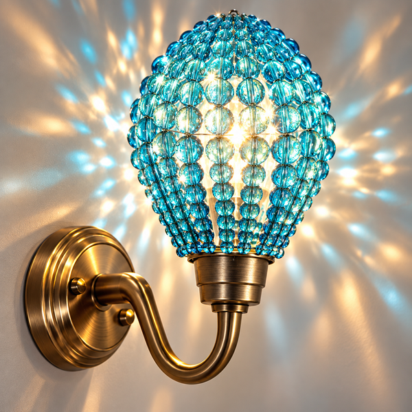 Clearance Flawed Chandelier Bead Light Bulb GLS Teal Blue Glass Cover Sleeve Lampshade Alternative Beaded 8