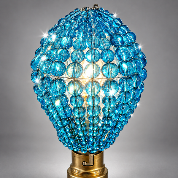 Clearance Flawed Chandelier Bead Light Bulb GLS Teal Blue Glass Cover Sleeve Lampshade Alternative Beaded 9